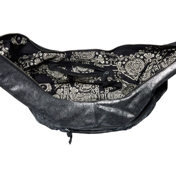 NWT Free People We The Free Sparta Sling Bag, Black Leather with Silver Shimmer - Picture 9 of 11